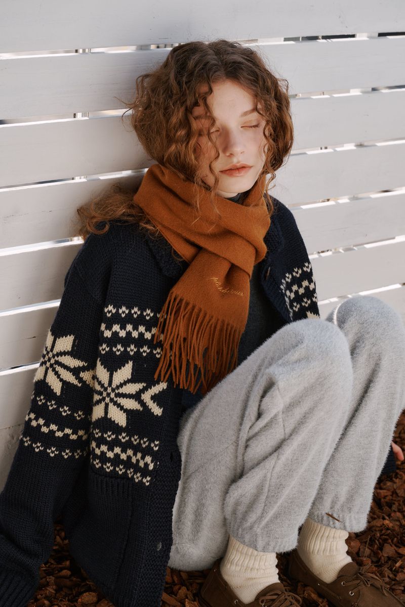 Fringe wool muffler (Red)