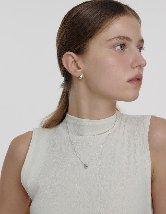 25FW★ Triple Silver Cutout One-Touch Earrings S
