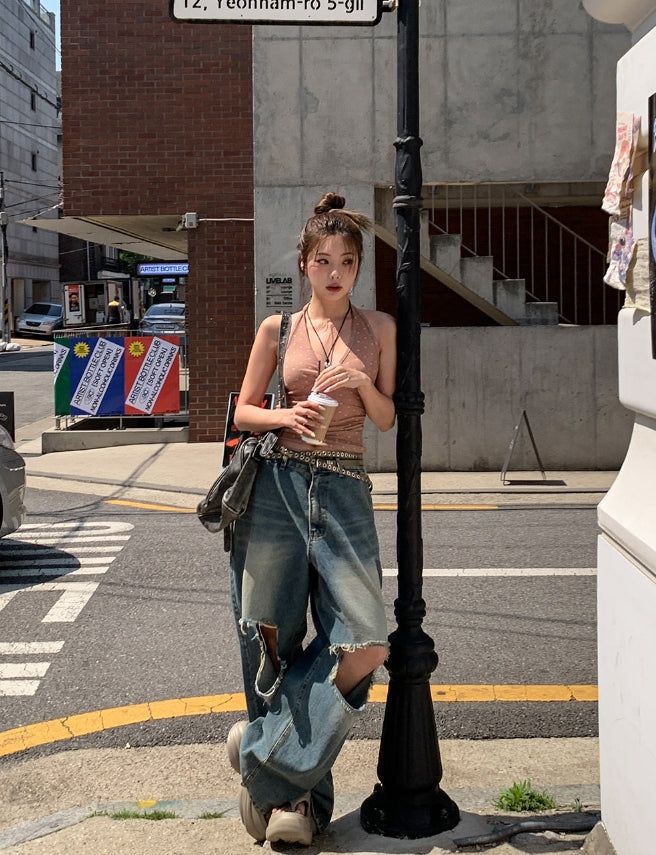 Even see-through dot halter sleeveless
