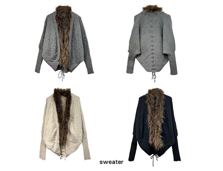 Batwing Fur No Collar Knit Cardigan