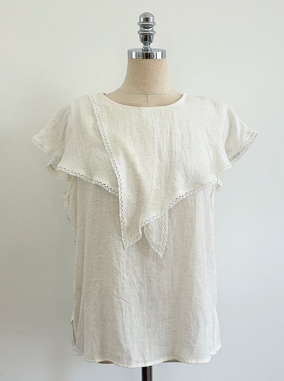 Gobel Lace Ruffle Linen Blouse