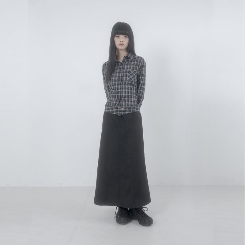 Folded check maxi skirt 001