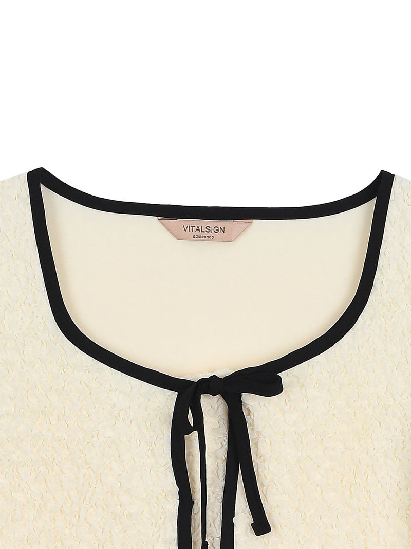 Wrinkle Ribbon Puff Blouse (2colors)