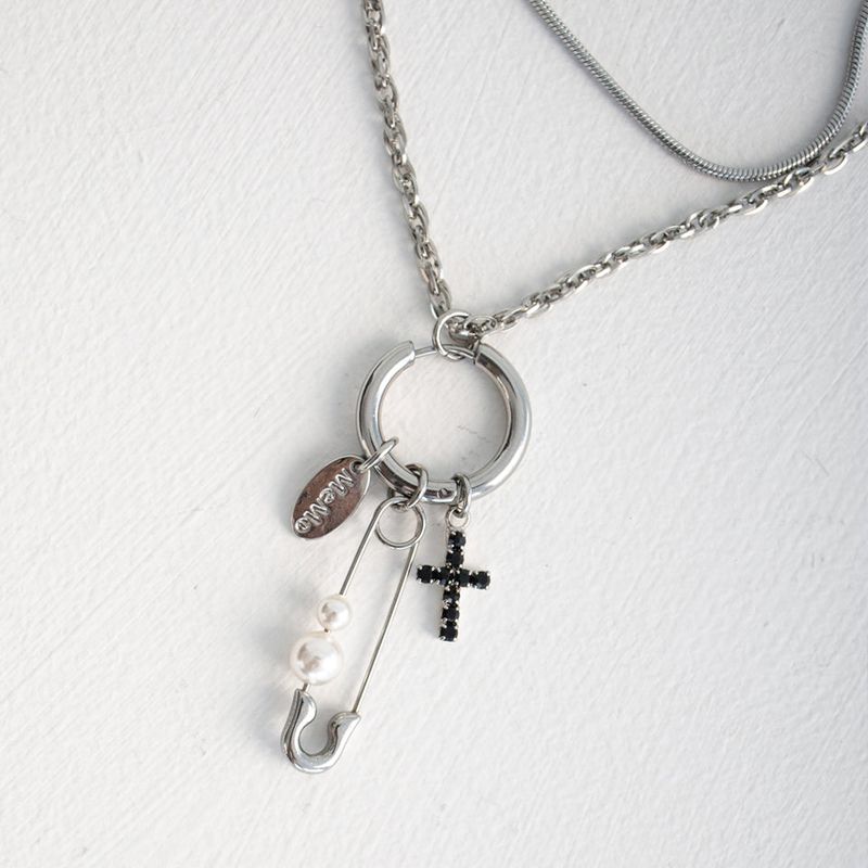 [Unisex] 2 different texture chain layered necklace