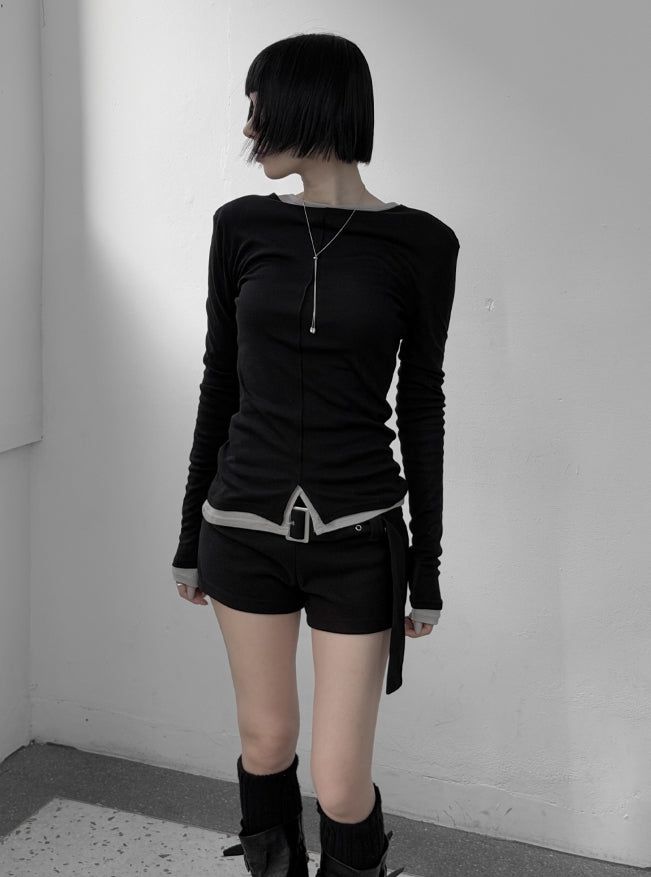 Rat Cut Boat Neck Long Sleeve Tee