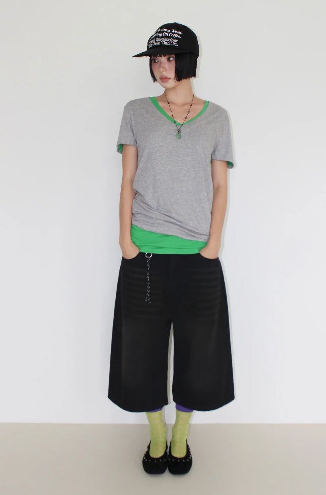 WASHED D-RING BERMUDA DENIM