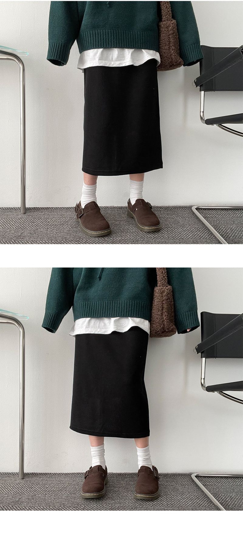 Canine Back Open V-neck Knit Skirt