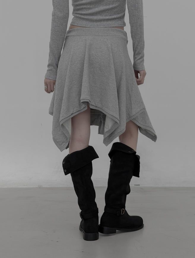 Knotted Unbalanced Sweat Midi Skirt