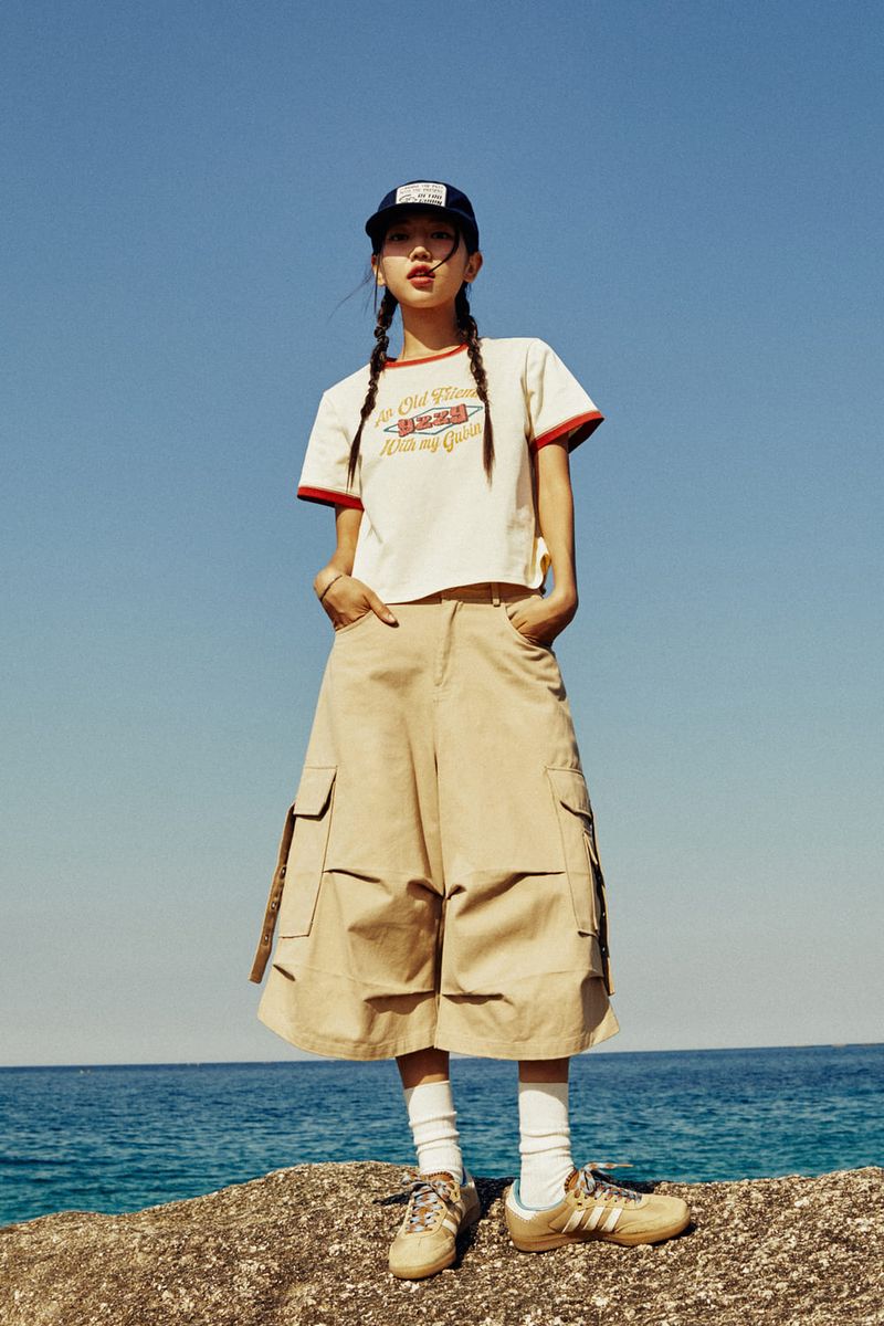 (W) 9229 Over printed Ringer T-shirt