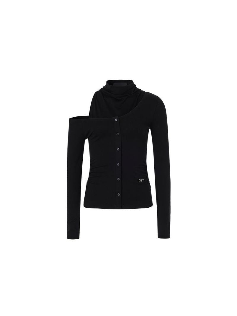 Cowl neck cardigan set (Black)