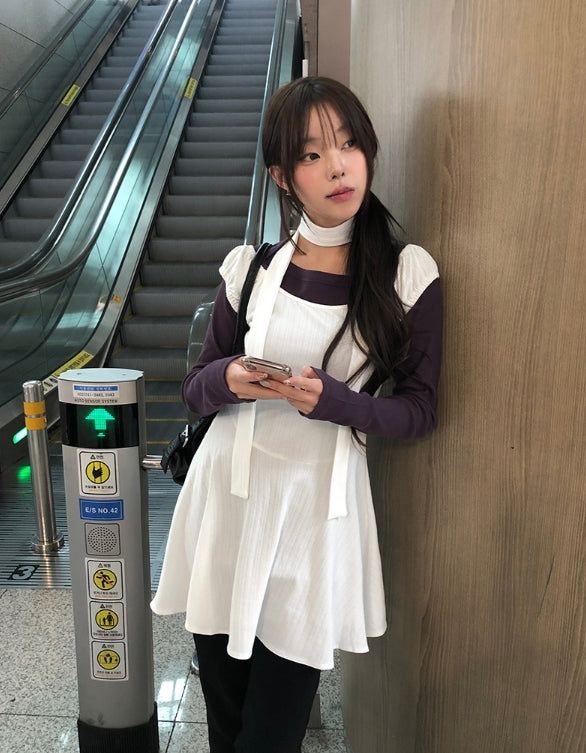 anyonemore（エニーワンモアー）の「[Muffler Set] Eri Puff Off-Shoulder Muffler Flare One Piece（Dresses）」