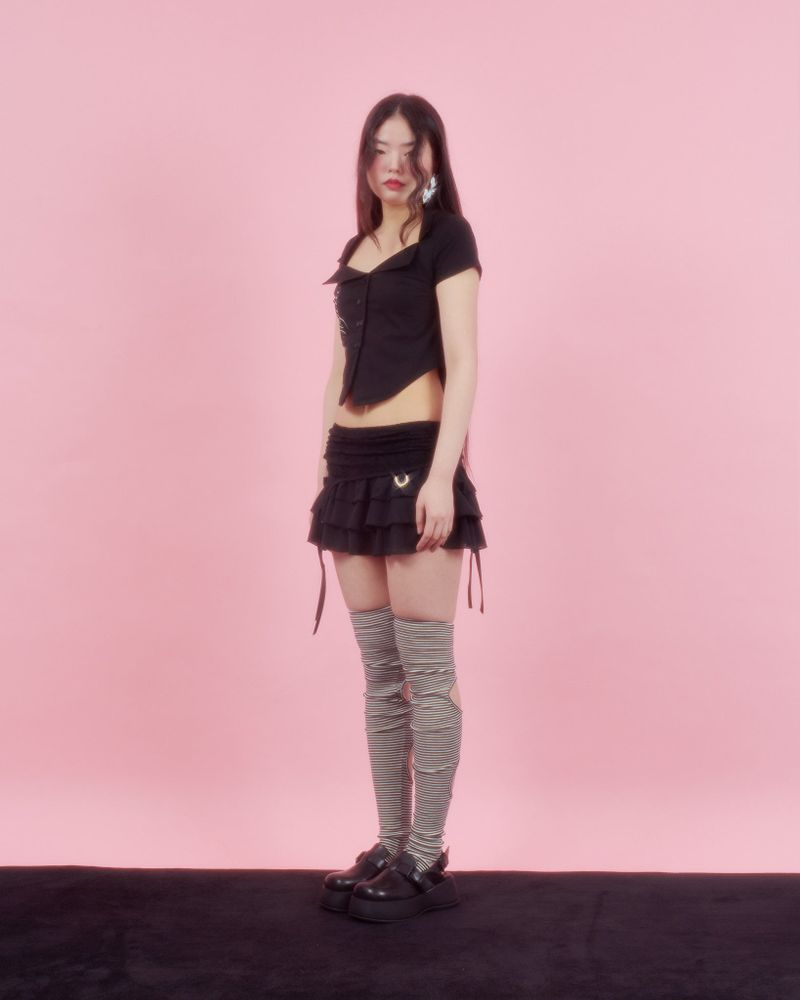 LACE GATER FRILL SKIRT [BLACK]