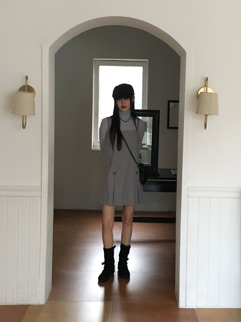 Ant herringbone wool pleated mini dress