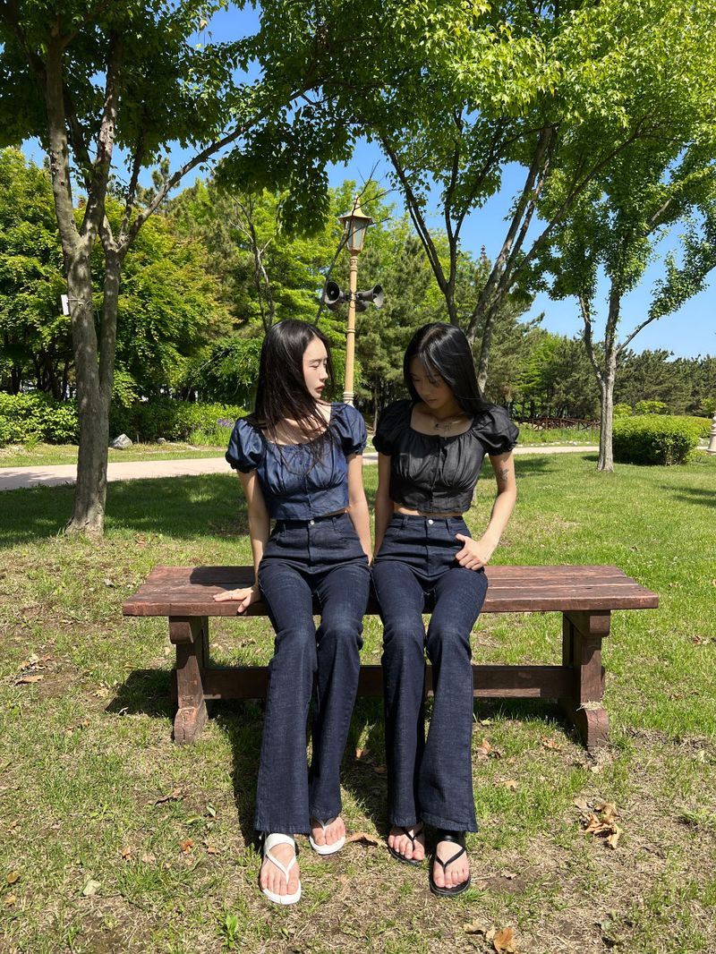 セルベッジデニムスペンデックスハイウエストブーツカットパンツ（デニム）