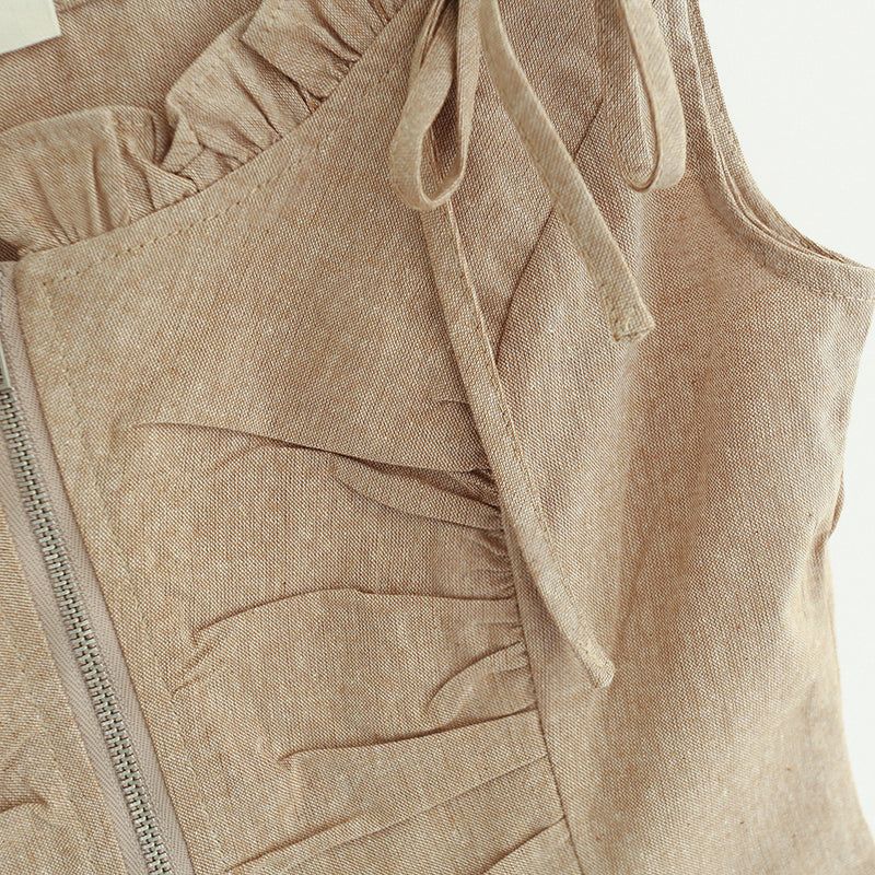 Frill shirring zipper corset top 231139667