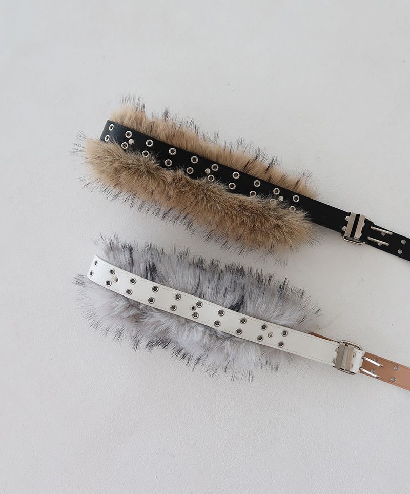 Punching mink fur layered belt
