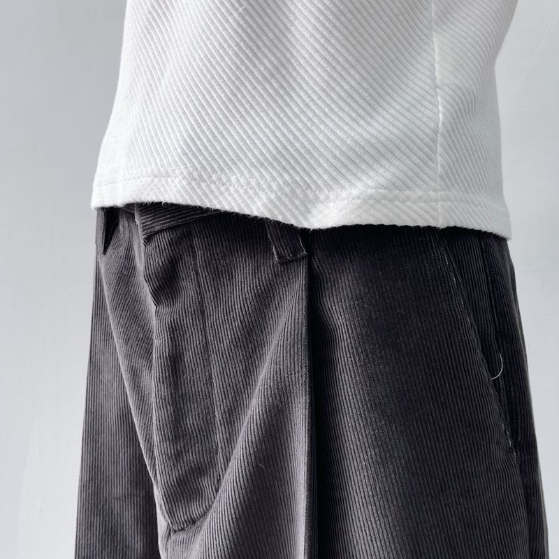 Fine-Rib Corduroy Straight Trousers