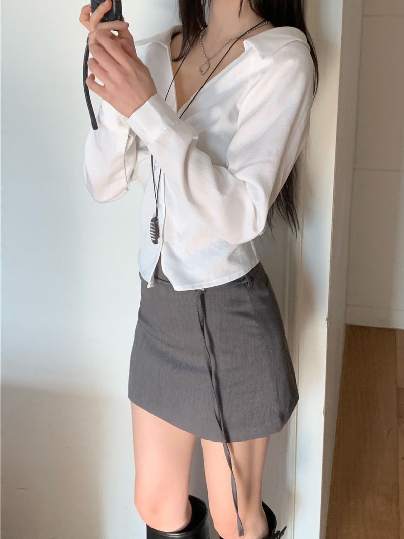 Slate Line Thin Belt Formal Mini Skirt