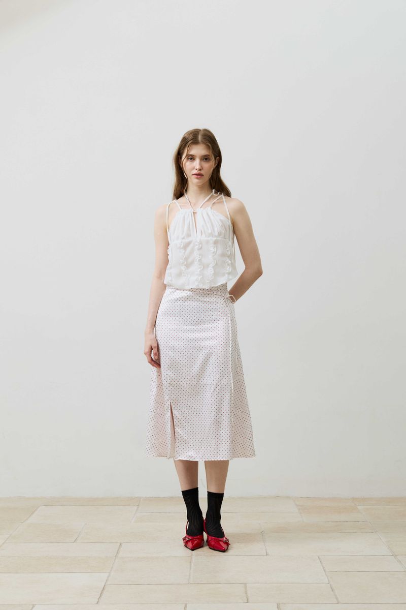TINY DOT SLIT SKIRT / RED