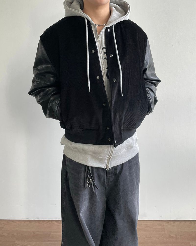 Baseball Corduroy Leather Jacket