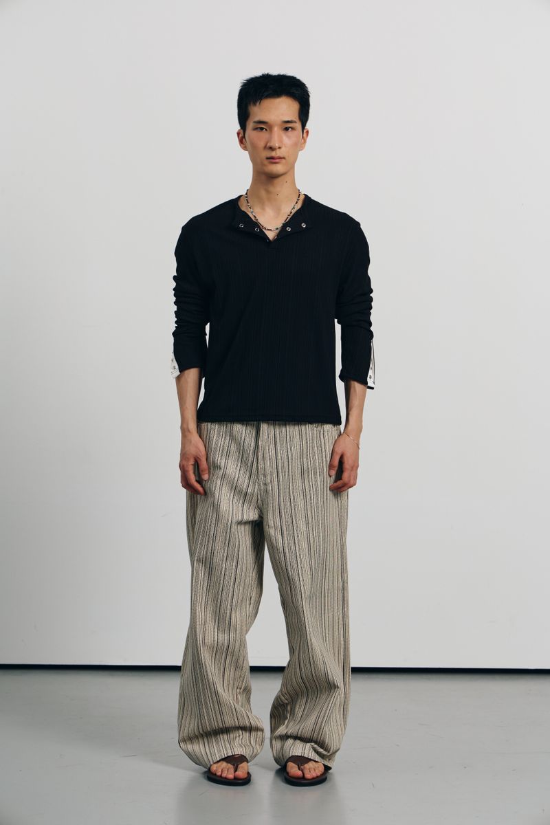 Need stripe wide denim pants(Ivory)
