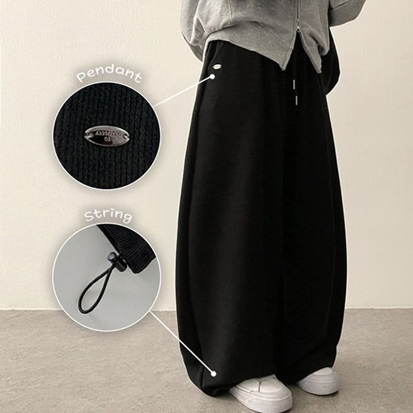 hijjoo（ハイチュー）の「ベラペンダントポイントストリングリブワイドパンツ（パンツ）」