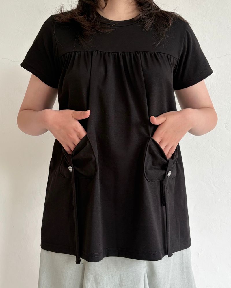 ボタン ピンタックTシャツ(2colors)