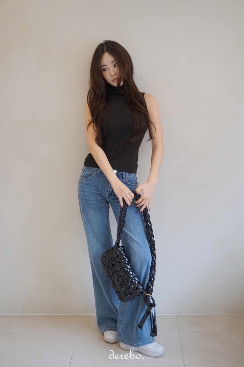 low semi-long denim pants
