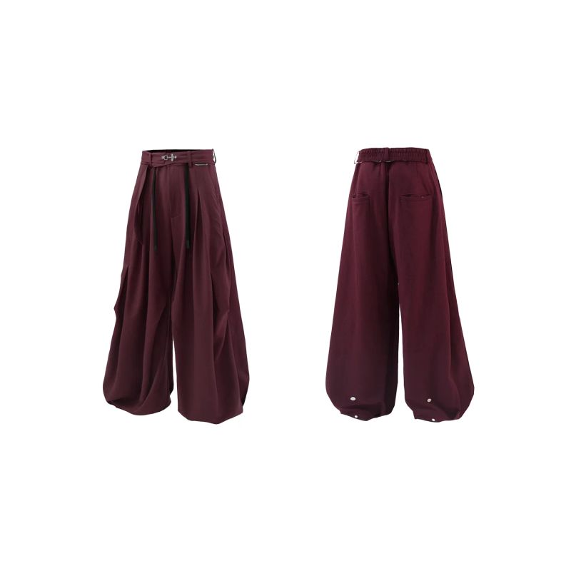 RELABEL('LABEL) Acetic acid wool pants with complimentary elastic waistband, pleated knife-edge silhouette, loose and casual fit