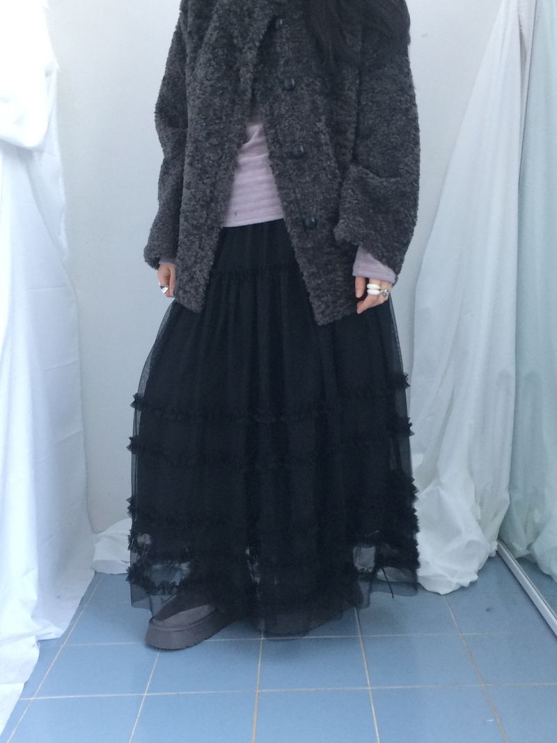Cloud chiffon frill long skirt