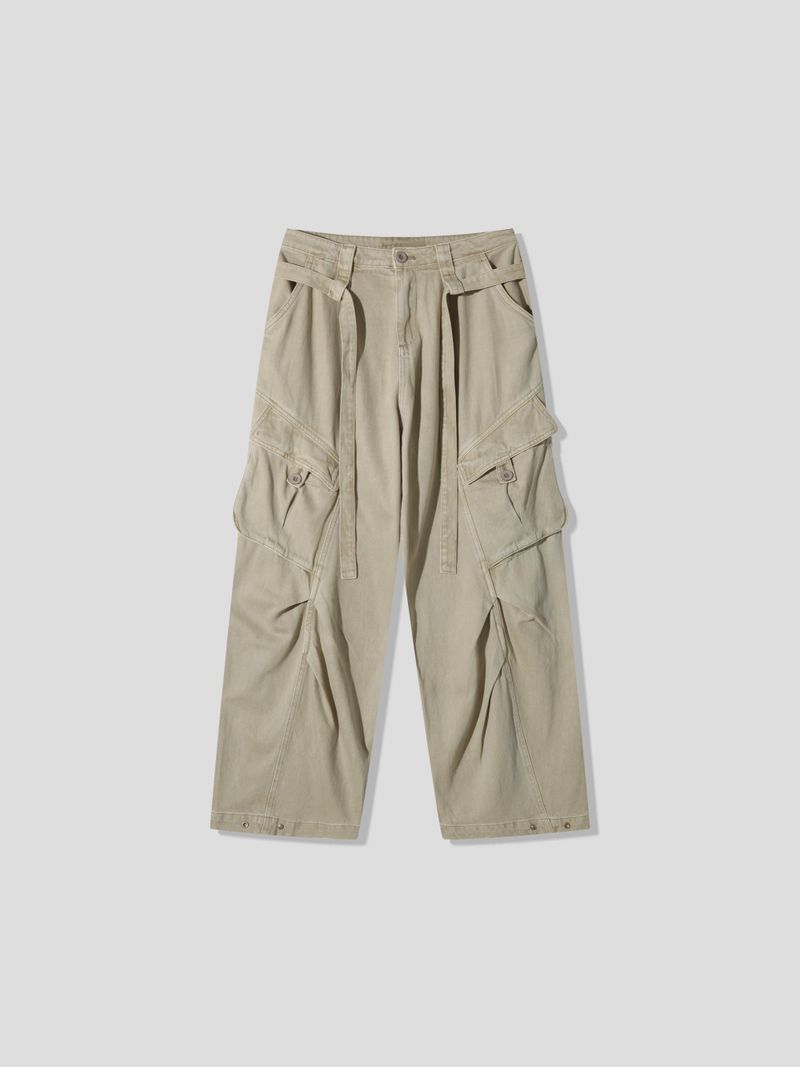 Belted cut line dying cargo pants
