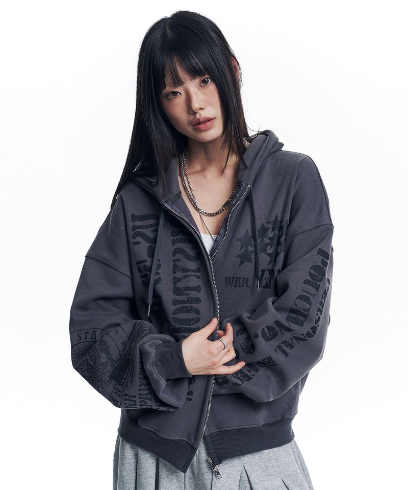 EASY NO EASY（イージーノーイージー）の「Marine Crack Print Hooded Zip-Up - Charcoal（Tops）」