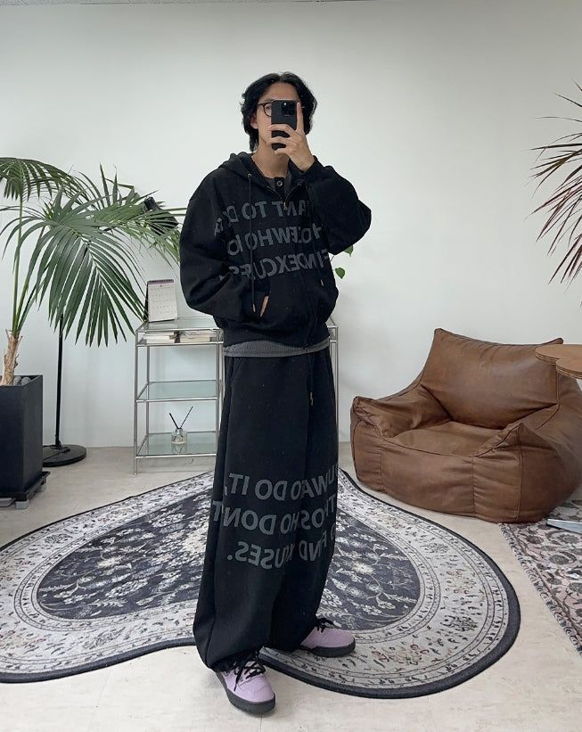 Freno Lettering Hooded Zip-Up