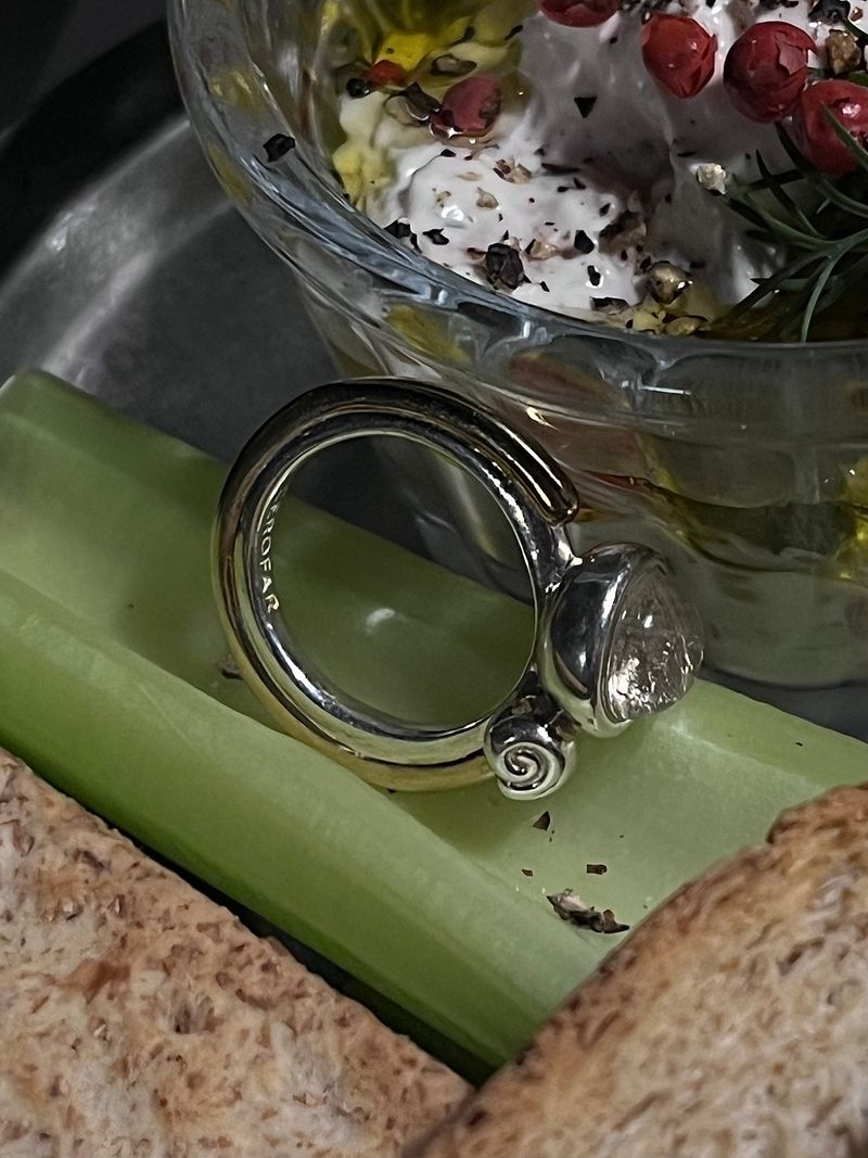 NOTE RING GOLD(silver+16K gold plated, rutilated quartz)
