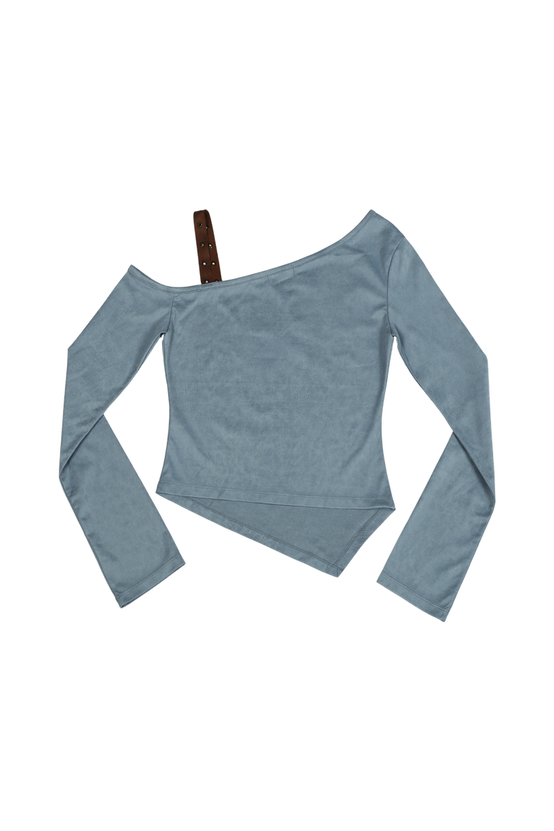 ONE SHOULDER SUEDE TOP #EMERALD BLUE