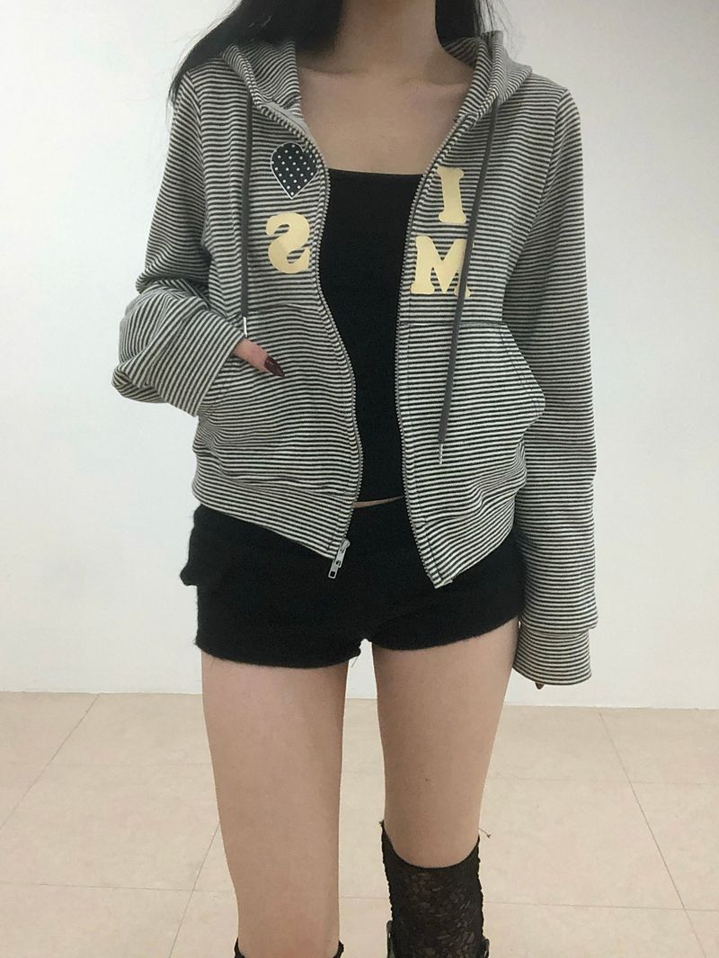 Heart Dot Stripe Hoodie Zip-up