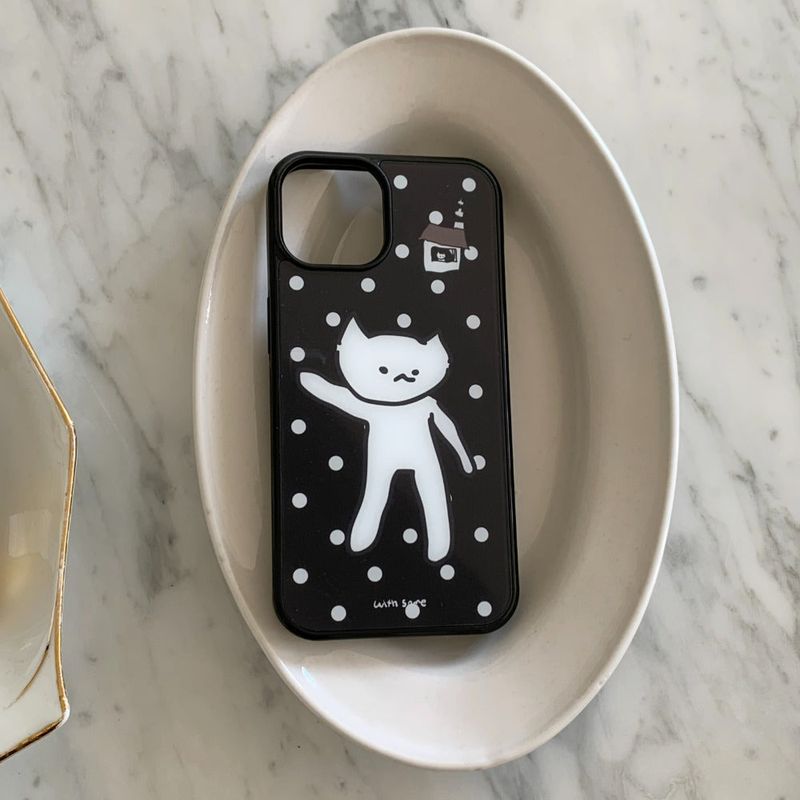 [Bumper Black] Black Dot Mala Glass Phone Case 