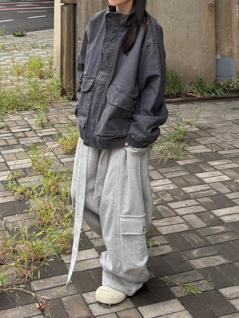 high neck two-way pocket short field jacket