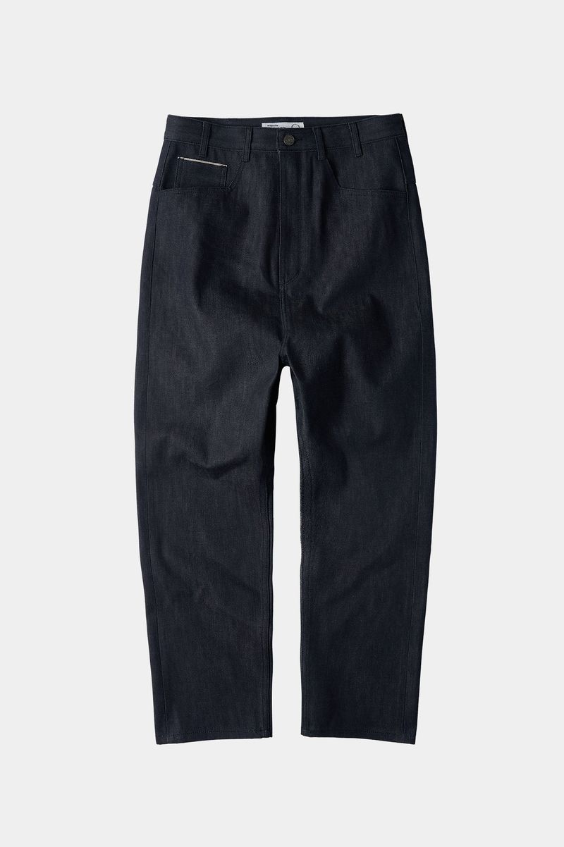 Natural High Waist Baggy Fit Selvedge Denim Pants(Navy)