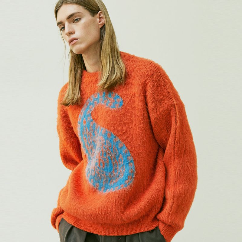BULKY BRUSH PAISLEY SWEATER ORANGE
