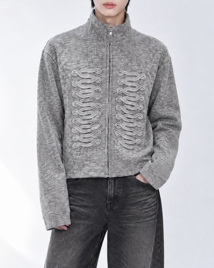 (UNISEX) Napoleon Braid Knit Zip Up