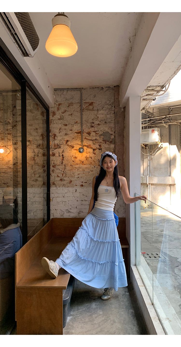 sky frill cancan long skirt