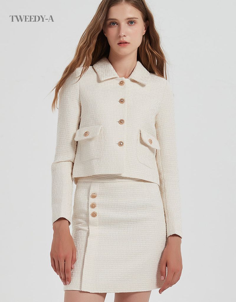 Basic Tweed Jacket - Skirt Two Piece IVORY