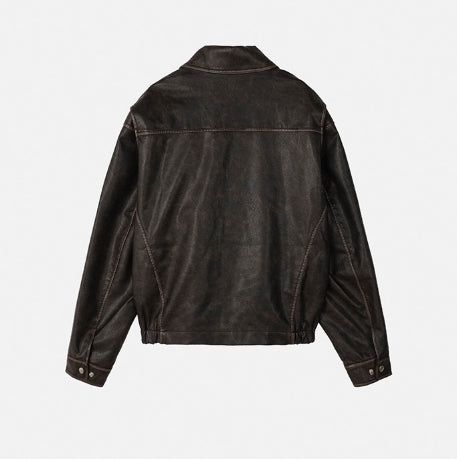 Pond cut washing two-way leather jacket