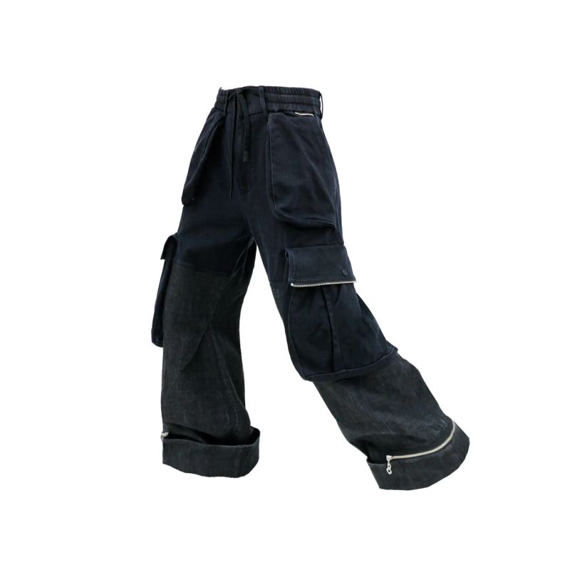 RELABEL（リレーベル）の「RELABEL(DIGGER) Red-ear denim stitching dark texture pocket deformed zipper upturned cargo pants（Pants）」