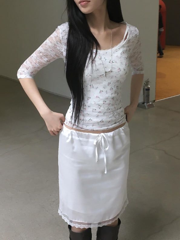 Oin Satin Lace Midi Skirt
