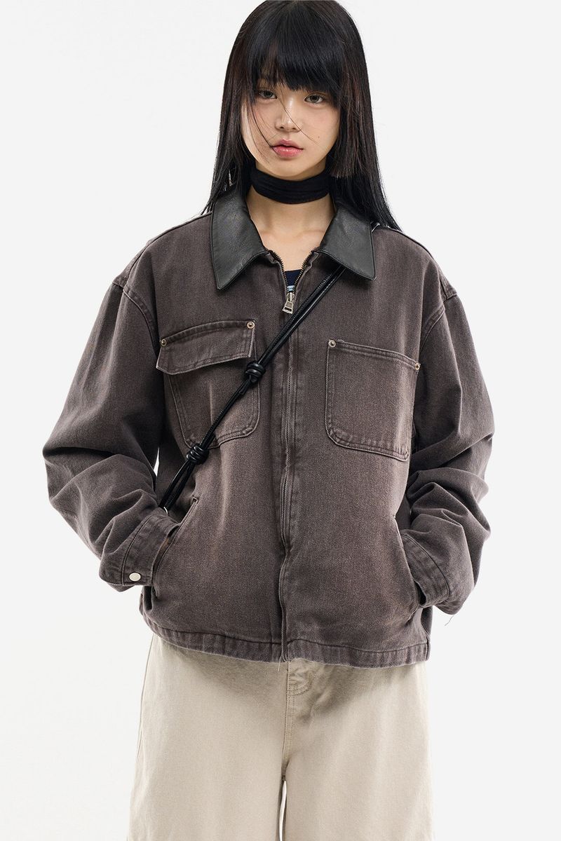 Spencer leather collar vintage work jumper