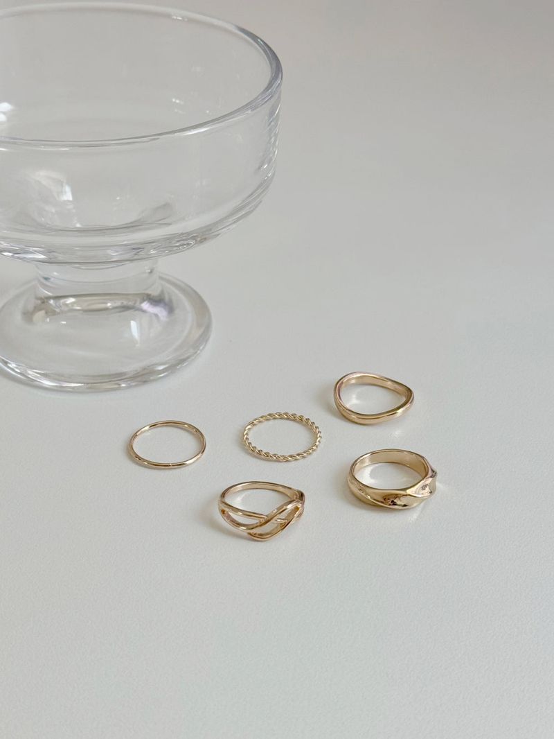 [5 set] Bold Twist Ring Set 
