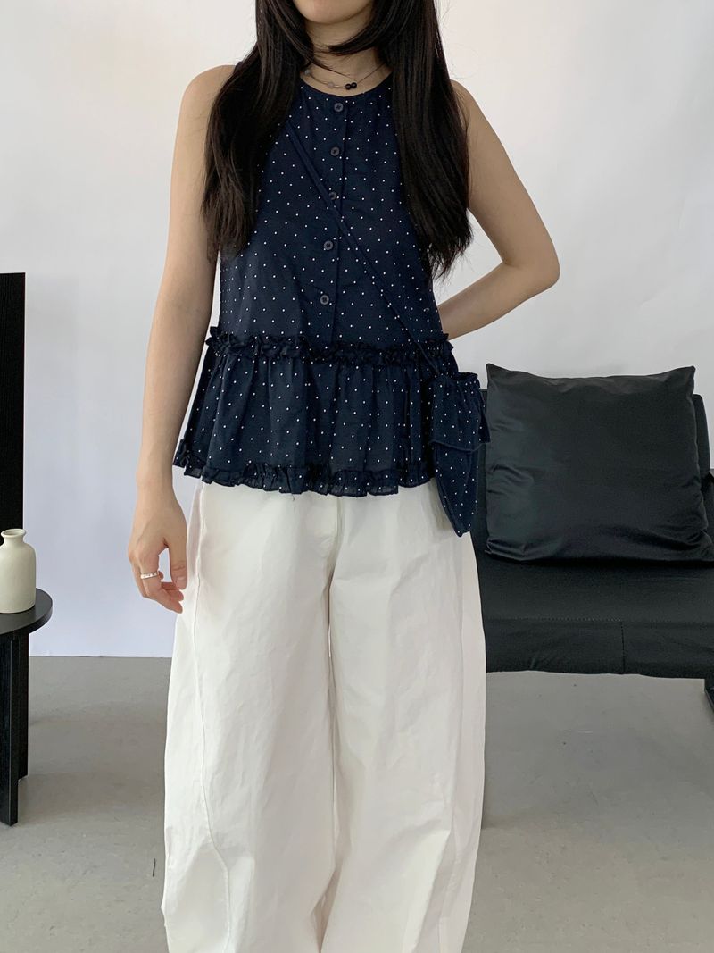 David Dot Frill Blouse Pouch Set
