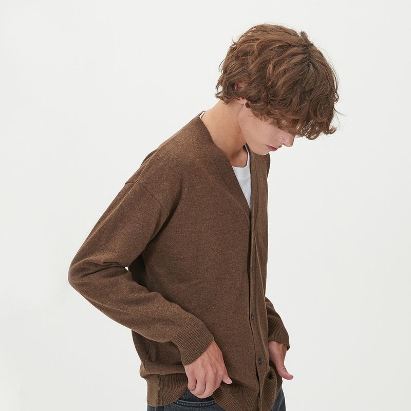 LAMBSWOOL V NECK CARDIGAN_BROWN
